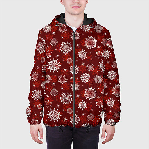 Мужская куртка Snowflakes on a red background / 3D-Черный – фото 3