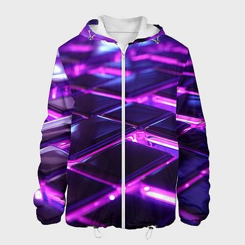 Мужская куртка Фиолетовая неоновая плитка / 3D-Белый – фото 1