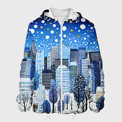 Куртка с капюшоном мужская Новогодний синий ночной город, цвет: 3D-белый