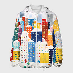 Куртка с капюшоном мужская День в новогоднем городе, цвет: 3D-белый