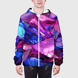 Куртка с капюшоном мужская Розовые и синие битые стекла, цвет: 3D-белый — фото 2