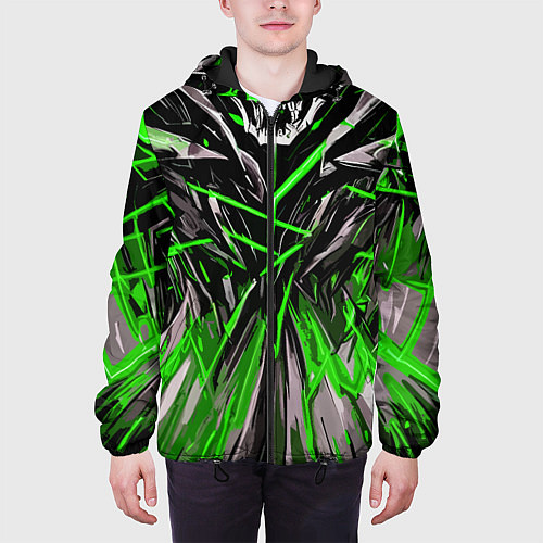 Мужская куртка Череп и зелёные полосы / 3D-Черный – фото 3