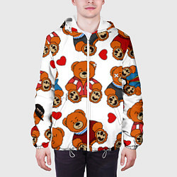 Куртка с капюшоном мужская Мишки с сердцами - персонажи из Слово пацана, цвет: 3D-белый — фото 2