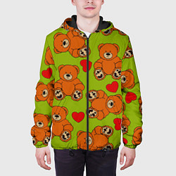 Куртка с капюшоном мужская Плюшевые мишки и сердечки, цвет: 3D-черный — фото 2