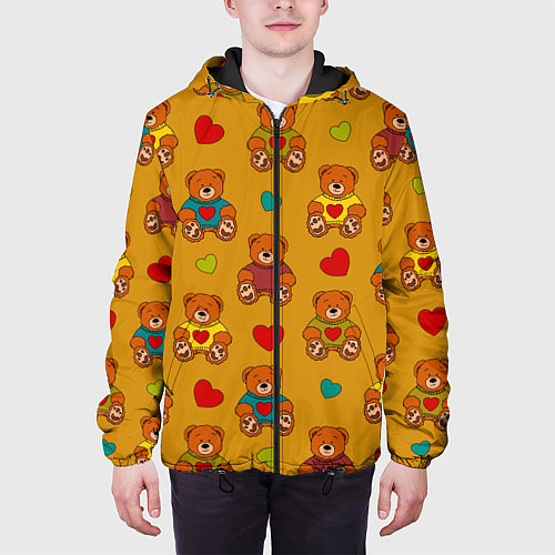 Мужская куртка Игрушечные мишки и разноцветные сердца / 3D-Черный – фото 3