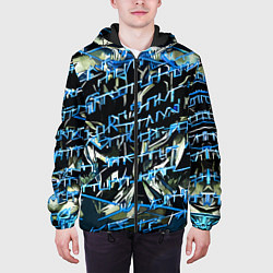 Куртка с капюшоном мужская Инопланетный текст синий, цвет: 3D-черный — фото 2