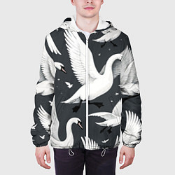 Куртка с капюшоном мужская Стая белых лебедей летящих в небе, цвет: 3D-белый — фото 2