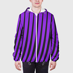 Куртка с капюшоном мужская Неоновый фиолетовый полосатый, цвет: 3D-белый — фото 2