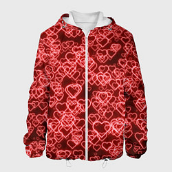 Куртка с капюшоном мужская Неоновые сердечки красные, цвет: 3D-белый