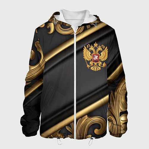 Мужская куртка Золотой герб России на черном фоне лепнина / 3D-Белый – фото 1