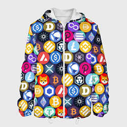 Куртка с капюшоном мужская Криптовалюта Биткоин, Эфириум, Тетхер, Солана патт, цвет: 3D-белый