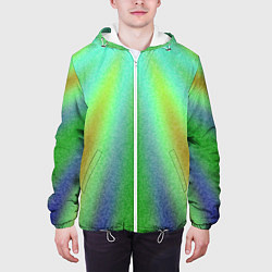 Куртка с капюшоном мужская Солнечные лучи абстракция зелёный, цвет: 3D-белый — фото 2