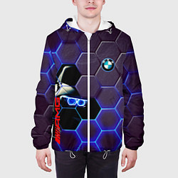 Куртка с капюшоном мужская BMW неоновые соты, цвет: 3D-белый — фото 2