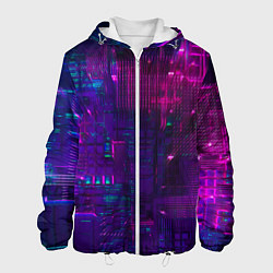 Куртка с капюшоном мужская Неоновые огни квадратов, цвет: 3D-белый