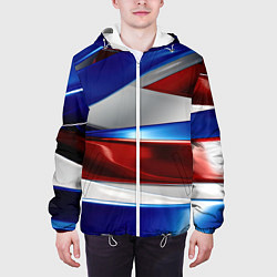 Куртка с капюшоном мужская Изогнутая белая синяя красная абстракция, цвет: 3D-белый — фото 2