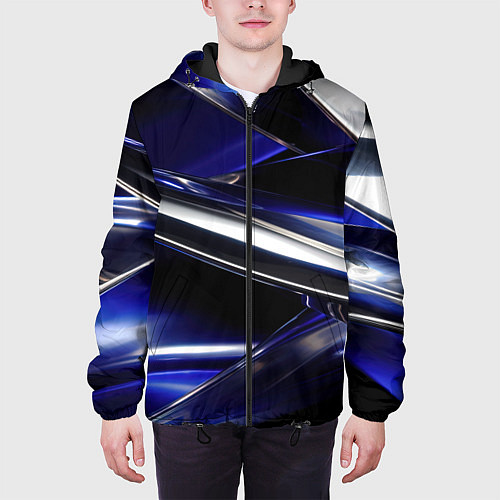 Мужская куртка Синие и серебреные абстрактные полосы / 3D-Черный – фото 3