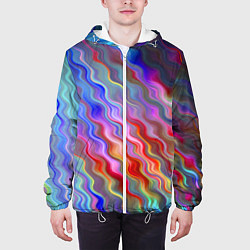 Куртка с капюшоном мужская Волнистые разноцветные линии, цвет: 3D-белый — фото 2