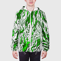 Куртка с капюшоном мужская Белый и зелёный узор, цвет: 3D-белый — фото 2