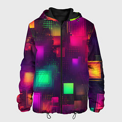 Куртка с капюшоном мужская Разноцветные квадраты и точки, цвет: 3D-черный