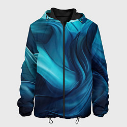 Куртка с капюшоном мужская Синяя абстракция в виде волн, цвет: 3D-черный