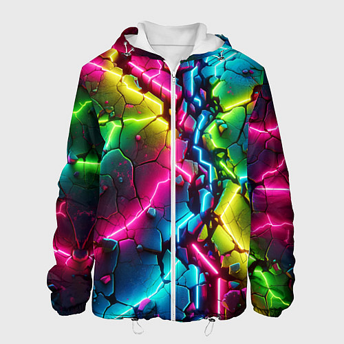 Мужская куртка Трещина - неон / 3D-Белый – фото 1