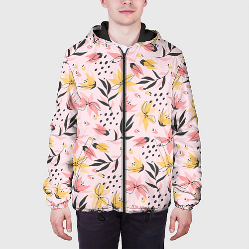 Мужская куртка Абстрактный паттерн с цветами / 3D-Черный – фото 3