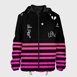 Куртка с капюшоном мужская Lil Peep розовые полосы, цвет: 3D-черный