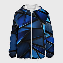 Куртка с капюшоном мужская Синие объемные геометрические объекты, цвет: 3D-белый