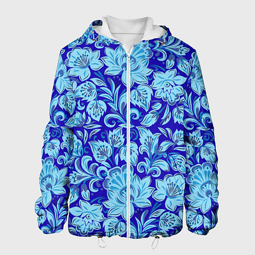 Мужская куртка Узоры гжель на темно синем фоне / 3D-Белый – фото 1