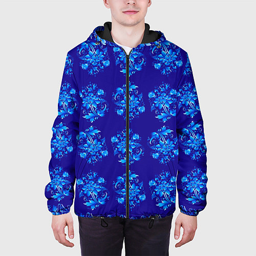 Мужская куртка Узоры гжель на синем фоне / 3D-Черный – фото 3