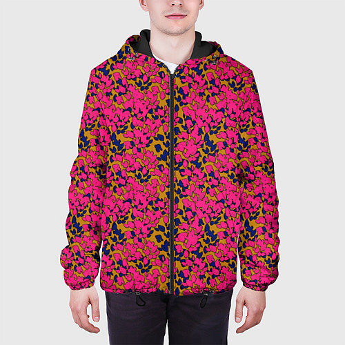 Мужская куртка Взаимосвязанные листочки, розового жёлтого и синег / 3D-Черный – фото 3