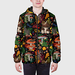 Куртка с капюшоном мужская Фон с лесными грибами, цвет: 3D-черный — фото 2