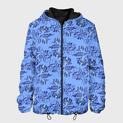 Куртка с капюшоном мужская Узоры гжель на голубом фоне, цвет: 3D-черный