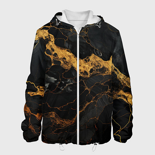Мужская куртка Золотистые волны на черной материи / 3D-Белый – фото 1
