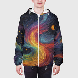 Куртка с капюшоном мужская Звездный вихрь абстрактная живопись, цвет: 3D-белый — фото 2
