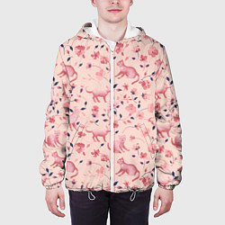 Куртка с капюшоном мужская Розовый паттерн с цветами и котиками, цвет: 3D-белый — фото 2