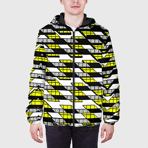 Мужская куртка Жёлтые треугольники и квадраты на белом фоне / 3D-Черный – фото 3