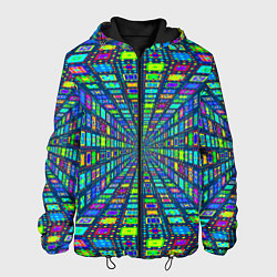 Куртка с капюшоном мужская Абстрактный узор коридор из разноцветных квадратов, цвет: 3D-черный