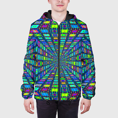 Мужская куртка Абстрактный узор коридор из разноцветных квадратов / 3D-Черный – фото 3