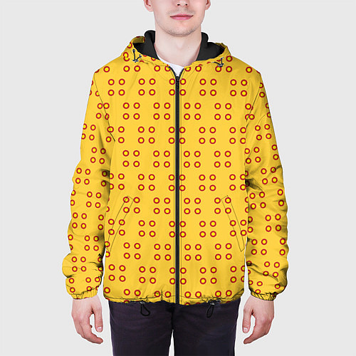 Мужская куртка Паттерн контурные круги на желтом фоне / 3D-Черный – фото 3