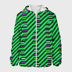 Куртка с капюшоном мужская Киберпанк узор зелёный и чёрный, цвет: 3D-белый