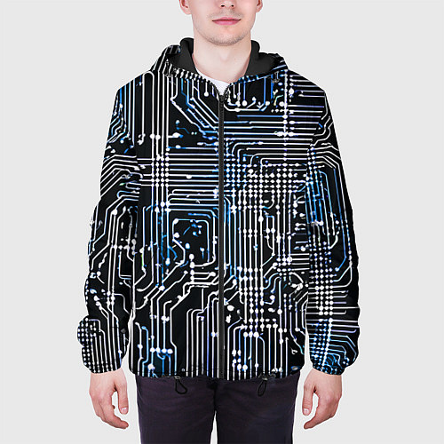 Мужская куртка Киберпанк схемы белые и синие / 3D-Черный – фото 3