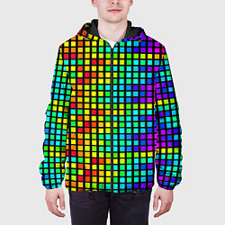 Куртка с капюшоном мужская Разноцветные квадраты на чёрном фоне, цвет: 3D-черный — фото 2