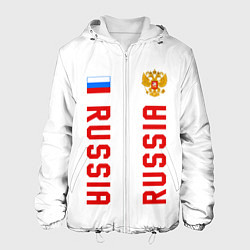 Куртка с капюшоном мужская Россия три полоски на белом фоне, цвет: 3D-белый