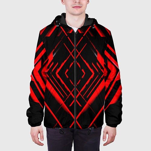 Мужская куртка Красные линии ромб / 3D-Черный – фото 3