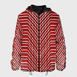 Куртка с капюшоном мужская Белые линии на красном фоне, цвет: 3D-черный