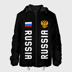 Куртка с капюшоном мужская Россия три полоски на черном фоне, цвет: 3D-черный