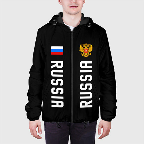 Мужская куртка Россия три полоски на черном фоне / 3D-Черный – фото 3