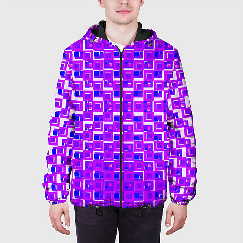 Мужская куртка Фиолетовые квадраты на белом фоне / 3D-Черный – фото 3