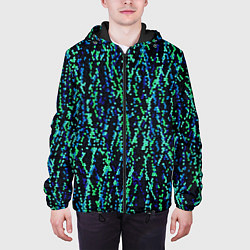 Куртка с капюшоном мужская Тёмный сине-зелёный паттерн мелкая мозаика, цвет: 3D-черный — фото 2